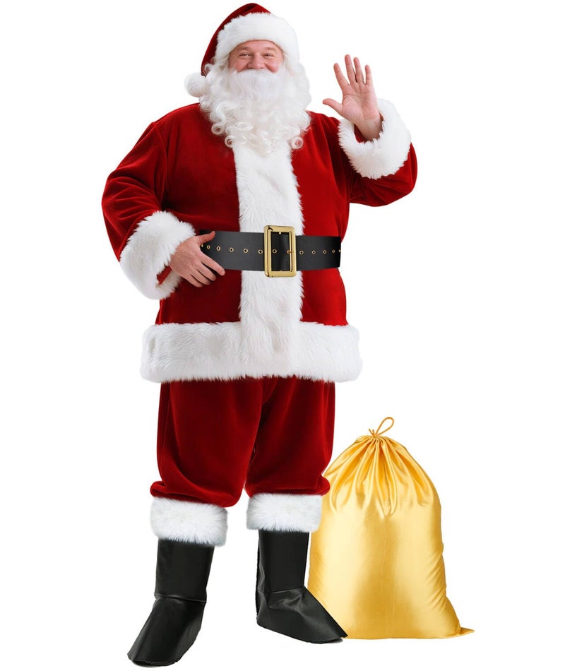 SHEJIZE Santa Claus Costume for Men Santa Costume Santa Suit Adults Men Santa Outfit (Burgundy, L/XL) - Image 1